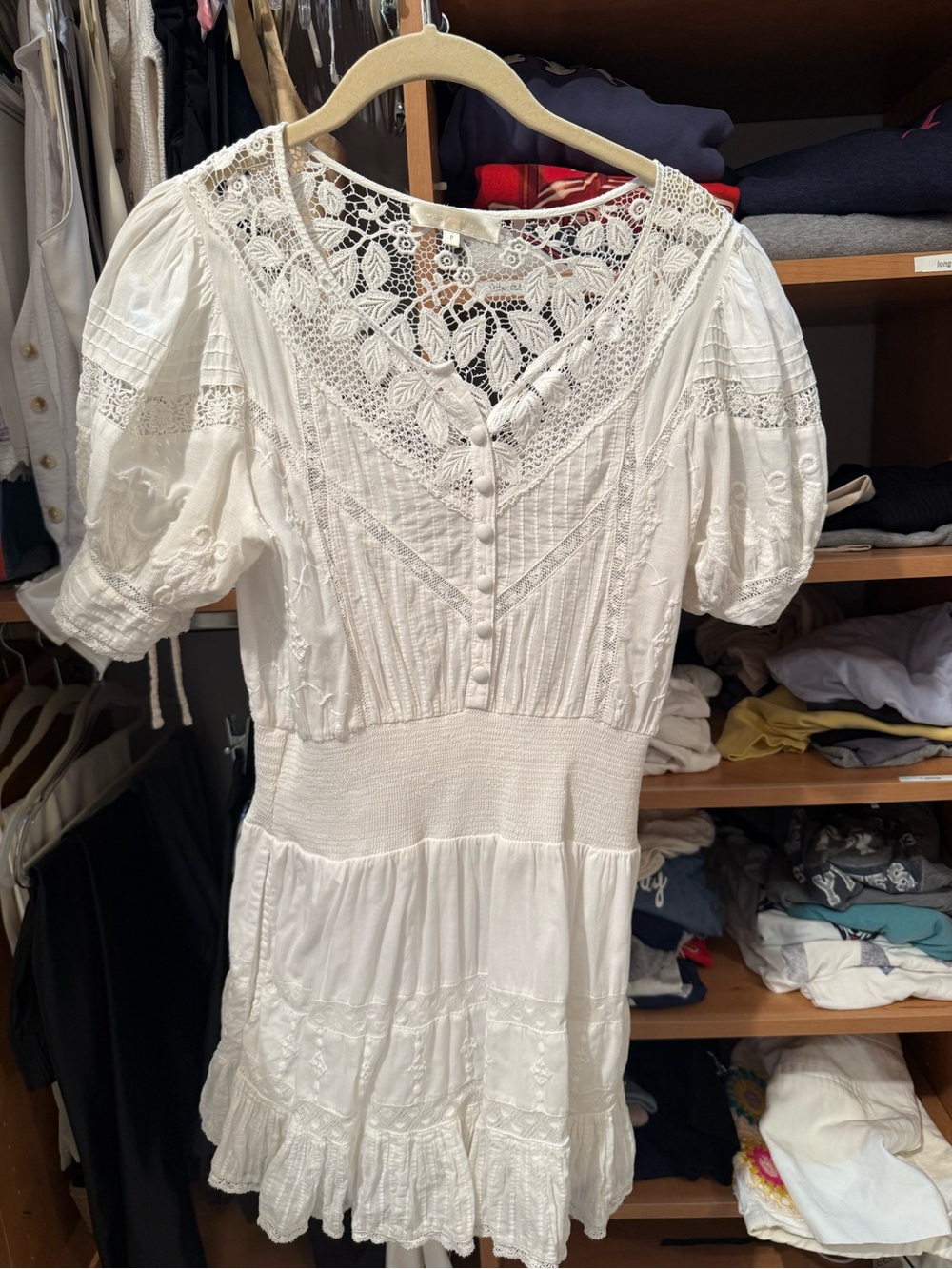 LoveShackFancy White Eyelet Lace Mini Dress